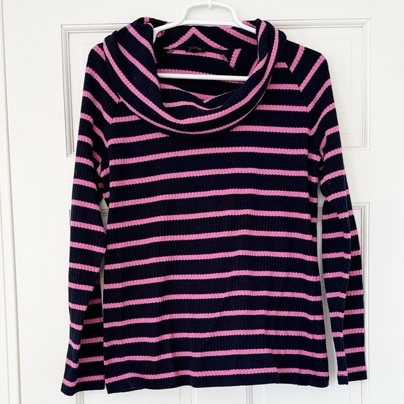 Talbots Tops - TALBOTS top size M blue pink striped cowl neck waffle knit shirt
